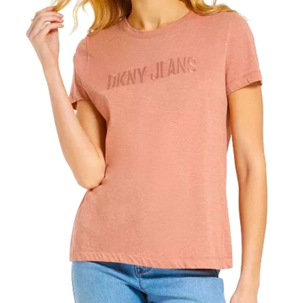 NWT! DKNY Women's Short-Sleeve Logo T-Shirt in Small, Dunes Heather Rose